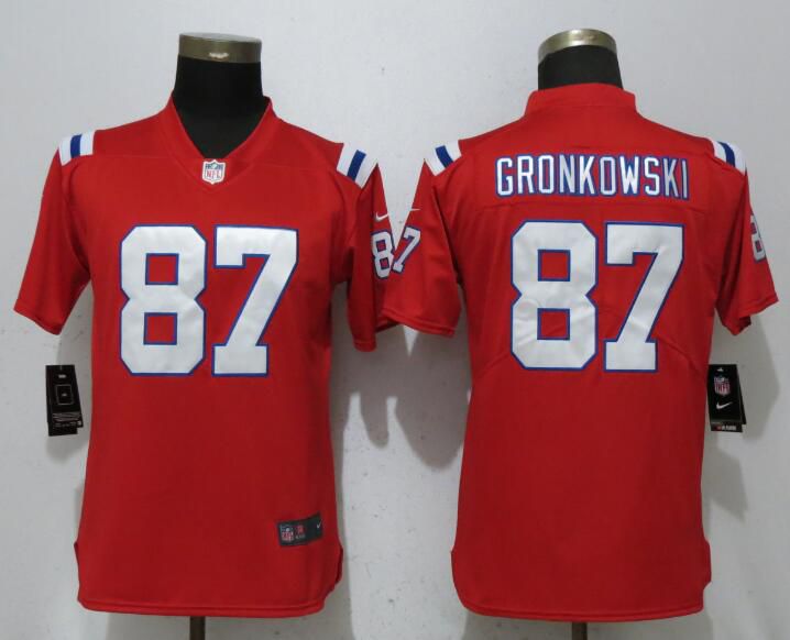 Women New England Patriots #87 Gronkowski Red Vapor Untouchable Player Nike Limited NFL Jerseys